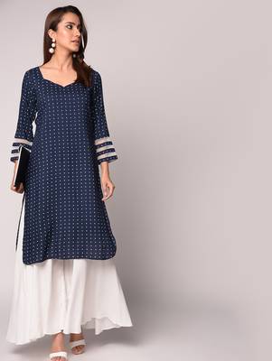 Blue printed Rayon kurti 1