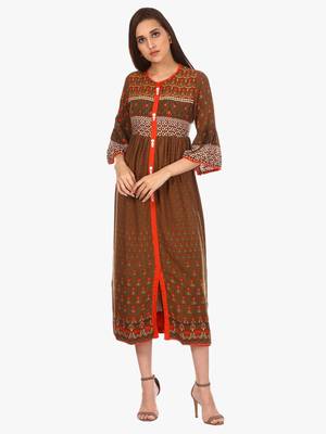 Brown printed viscose kurti 1