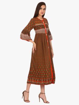 Brown printed viscose kurti 3