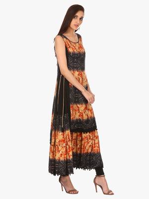 Orange printed viscose kurti 1