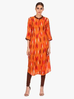 Orange printed viscose kurti 1