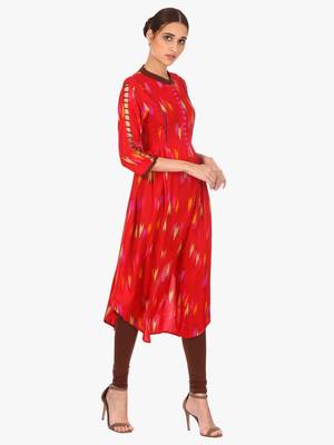 Red printed viscose kurti 2