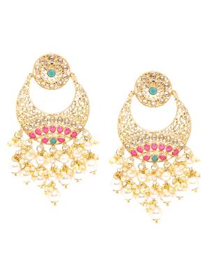 Traditional Gold Plated Kundan & Pearl Chandbali Earrings For Women And Girls 2