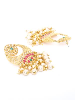 Traditional Gold Plated Kundan & Pearl Chandbali Earrings For Women And Girls 3