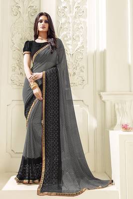 Black Embroidered georgette saree with blouse 1