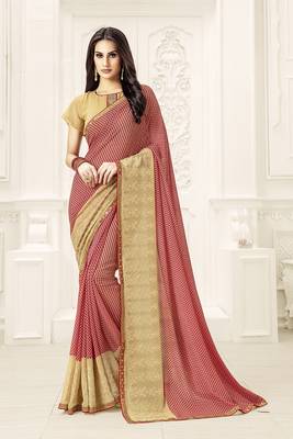 Beige Embroidered georgette saree with blouse 1