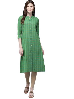 Green hand woven viscose ethnic-kurtis 1