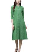 Green hand woven viscose ethnic-kurtis