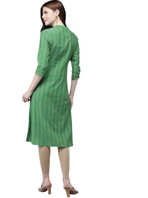 Green hand woven viscose ethnic-kurtis 3