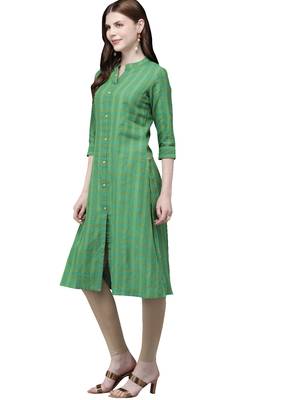 Green hand woven viscose ethnic-kurtis 4