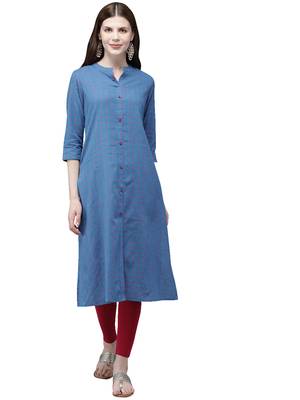 Blue hand woven viscose ethnic-kurtis 1
