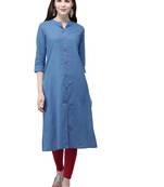 Blue hand woven viscose ethnic-kurtis