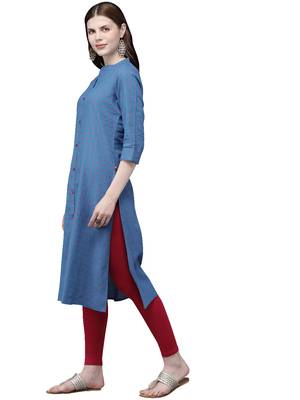 Blue hand woven viscose ethnic-kurtis 4