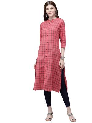 Peach hand woven viscose ethnic-kurtis 1