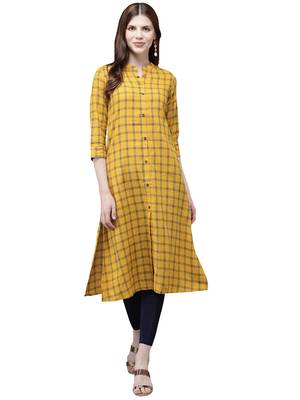 Mustard hand woven viscose ethnic-kurtis 1