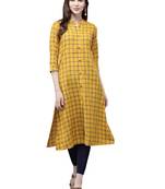 Mustard hand woven viscose ethnic-kurtis
