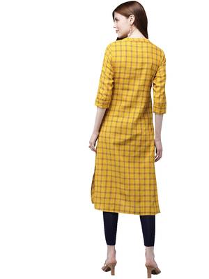 Mustard hand woven viscose ethnic-kurtis 3