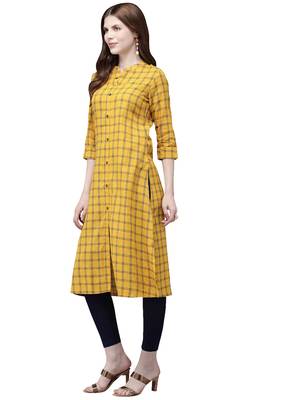 Mustard hand woven viscose ethnic-kurtis 4