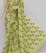 Green Color Hand Embroidered Kota Cotton Lucknowi Chikankari Saree