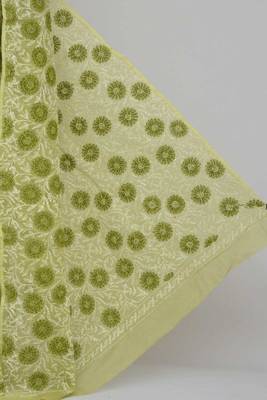 Green Color Hand Embroidered Kota Cotton Lucknowi Chikankari Saree 3
