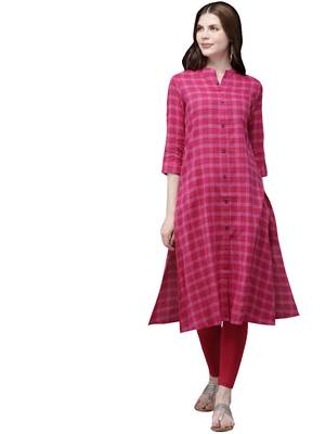 Pink hand woven viscose ethnic-kurtis 1