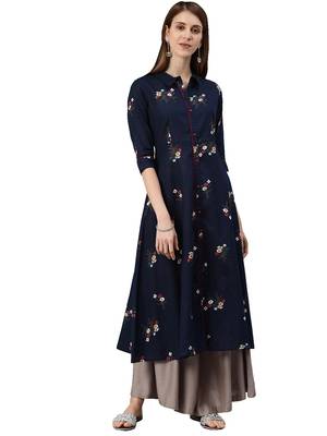 Navy-blue printed viscose ethnic-kurtis 1