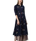 Navy-blue printed viscose ethnic-kurtis