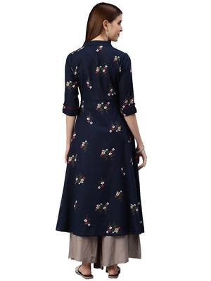 Navy-blue printed viscose ethnic-kurtis 3