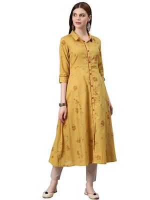 Mustard printed viscose ethnic-kurtis 1