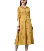 Mustard printed viscose ethnic-kurtis