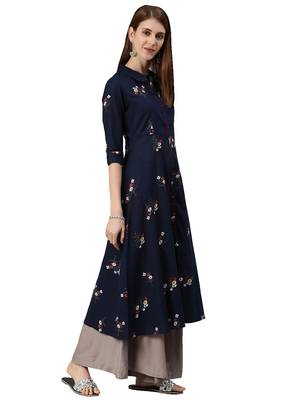 Navy-blue printed viscose ethnic-kurtis 5