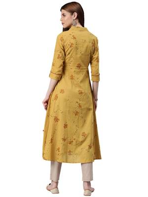 Mustard printed viscose ethnic-kurtis 3