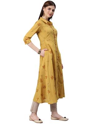 Mustard printed viscose ethnic-kurtis 4