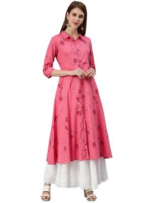 Light-coral printed viscose ethnic-kurtis 1