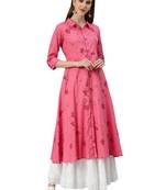 Light-coral printed viscose ethnic-kurtis