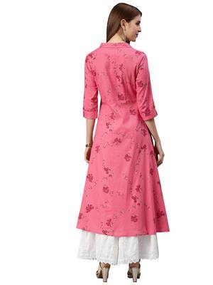 Light-coral printed viscose ethnic-kurtis 3