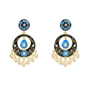 Blue Meenakari Earrings Hoops Flower Premium Stylish chandbali 1