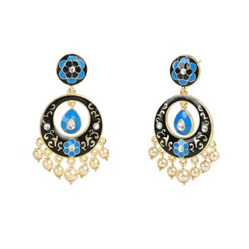 Blue Meenakari Earrings Hoops Flower Premium Stylish chandbali 2