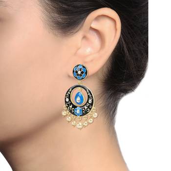 Blue Meenakari Earrings Hoops Flower Premium Stylish chandbali 3