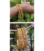 Combo Set Of 2 Pc Gold Plated Bangle And 4 Pc Of Multicolored Stone Gold Plated Bangles