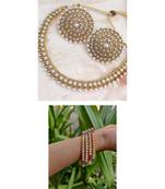 Combo Set Of White Moti Necklace Set And Multicolored Moti 4 Pc Bangles