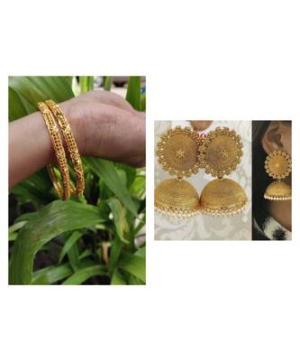 Combo Set Of 2 Pc Gold Plated Bangle And Gold Plated Jhumkas 1