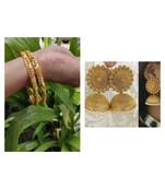 Combo Set Of 2 Pc Gold Plated Bangle And Gold Plated Jhumkas