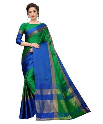 Women   s Cotton Silk Designer Saree with Solid Zari Border Saree 1