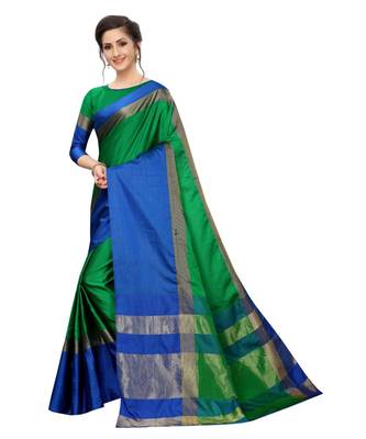 Women   s Cotton Silk Designer Saree with Solid Zari Border Saree 2