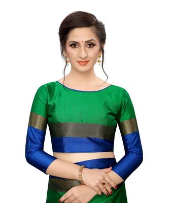 Women   s Cotton Silk Designer Saree with Solid Zari Border Saree 4