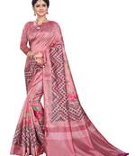Pink printed art silk saree with blouse