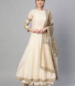 Cream screen print chanderi salwar