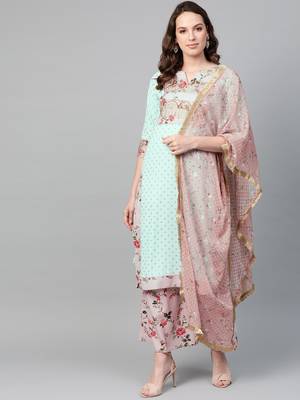 Light-blue screen print crepe salwar 1