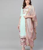 Light-blue screen print crepe salwar